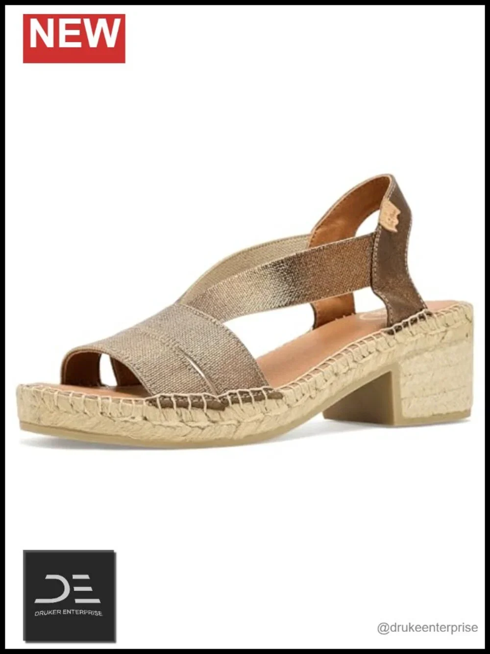 Women's Espadrille Sandals Metallic Elastic Slingback Platform Heel